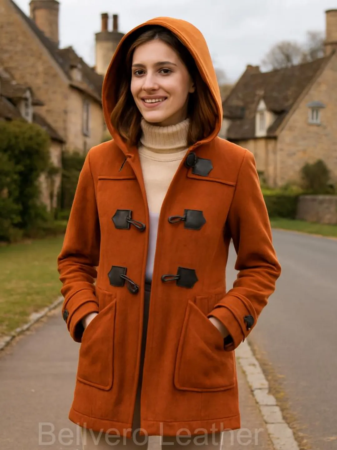 Handmade Wool Duffle Coat for Women – Hooded Toggle Winter Jacket