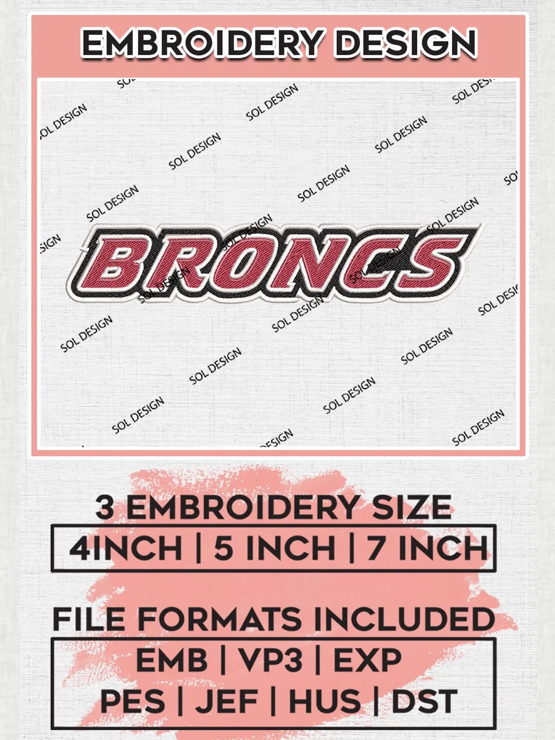 NCAA Broncs Football Team Word Logo Embroidery Design Files, NCAA Rider Broncs Machine Embroidery, NCAA Teams, Game Day, 3 sizes, NCAA Machine embroidery designs, Digital Download
