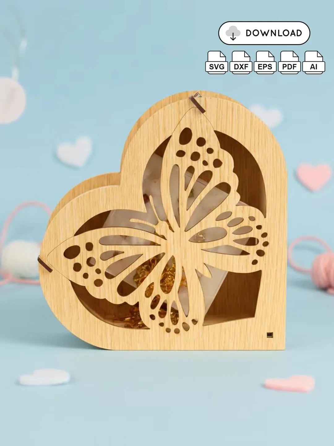 3D Butterfly Heart Box Laser Cut File | Filigree Jewelry Box SVG DXF ...
