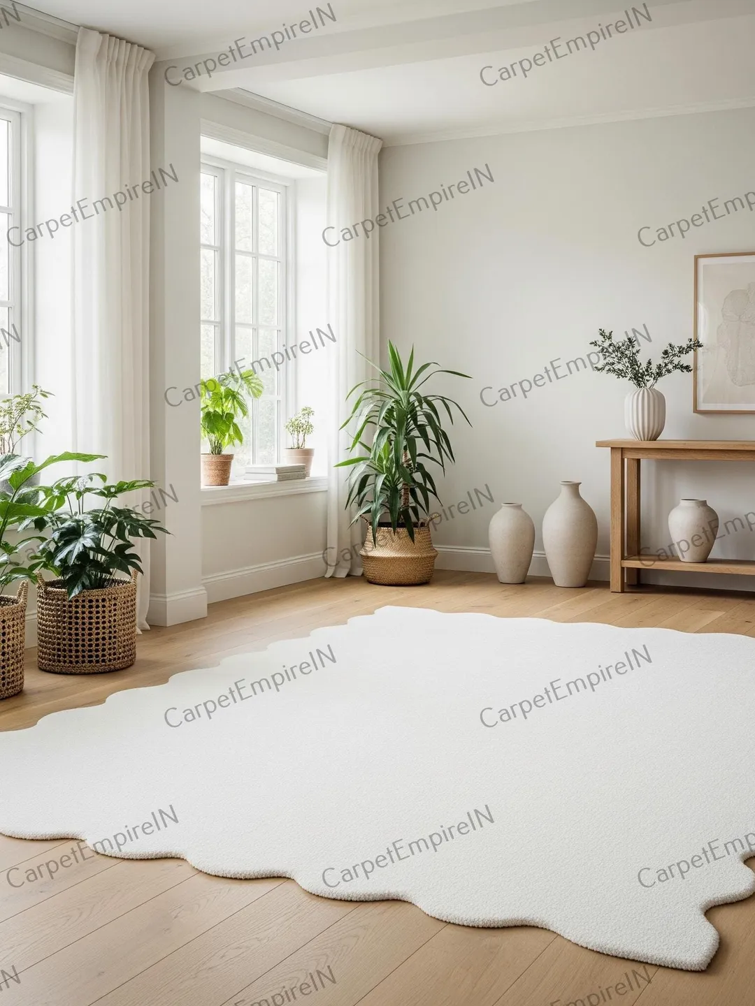 Scalloped White Rug | Modern Abstract Rug, Home Rug, Living Room Rug, Dining Decor, Bedroom Rug, Custom Rug, 4x6, 5x7, 8x10, 9x12, 10x14.