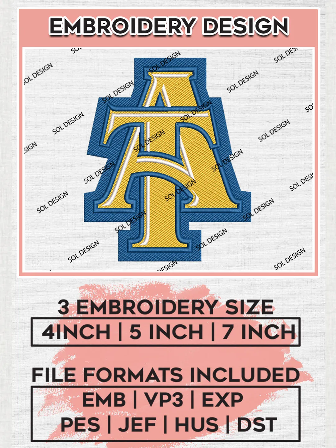 North Carolina A&T Aggies Logo Machine Embroidery Design, NCAA North Carolina A&T Embroidery Design Design files, NCAA Embroidery Designs, NCAA Machine Embroidery Designs, Digital Download