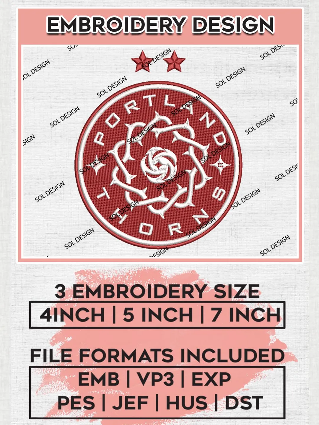 NWSL Portland Thorns Logo Embroidery Designs, Portland Thorns Machine Embroidery Design, Football Team Logo Embroidery Files, NWSL Team, 3 sizes, Machine embroidery Files, Digital Download