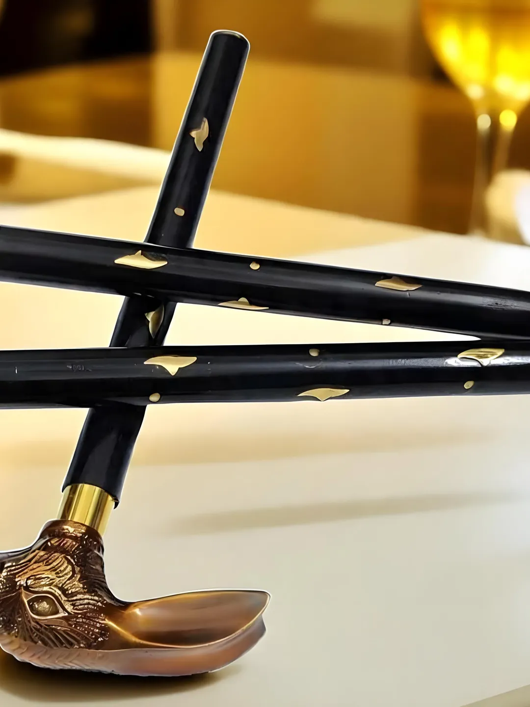 Antique Brass Rabbit Head Walking Cane - Victorian Style Rosewood Stick