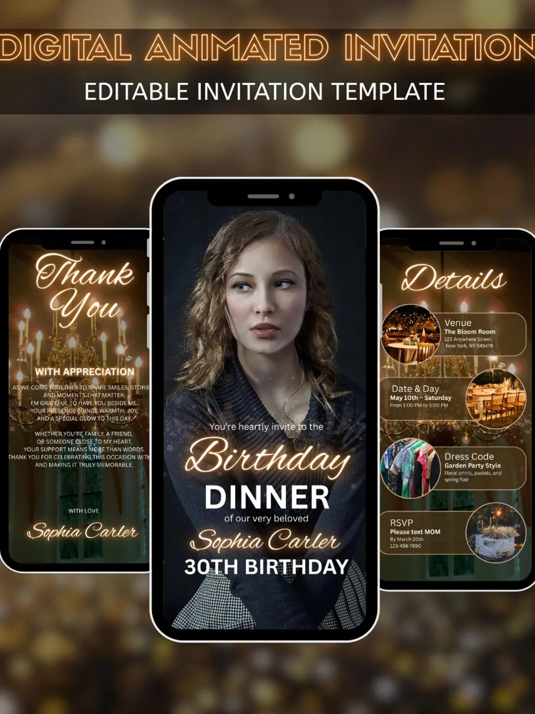 Luxury Gold Birthday Dinner Evite: Editable Women's Digital Invitation ...