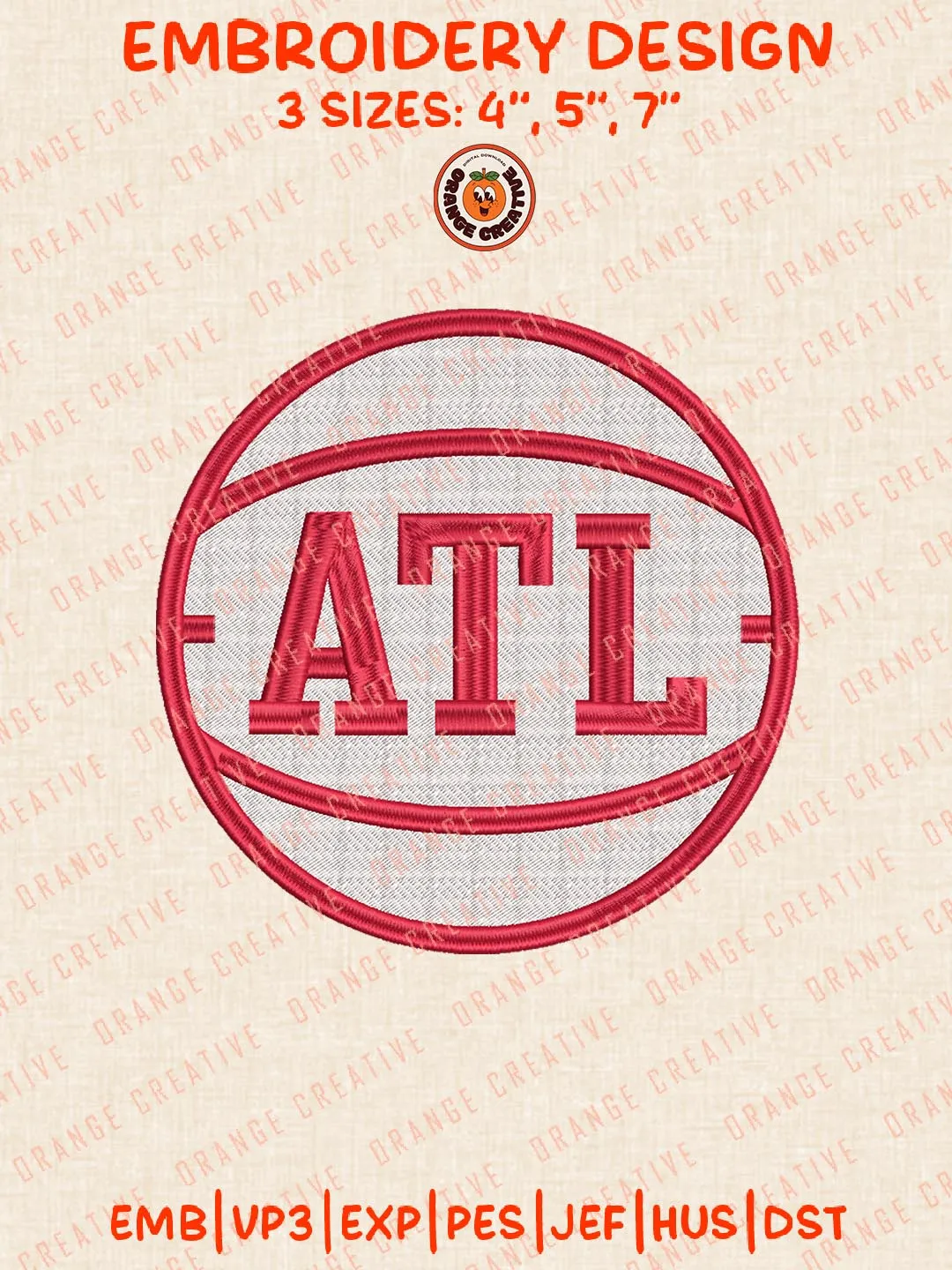 NBA ATL Hawks Ball Logo Embroidery Designs, NBA Atlanta Hawks Team Logo Embroidery Files, Machine Embroidery Design File, 4 Sizes, Custom Size, Digital Download