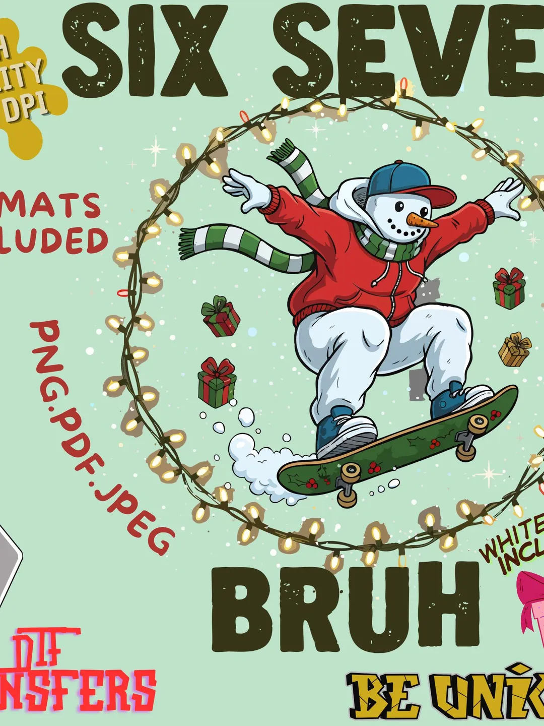 Six Seven Bruh Snowman PNG, 67 Meme Christmas Skateboarding Design, Funny Holiday Skater Snowman Graphic, Trendy Winter PNG SVG