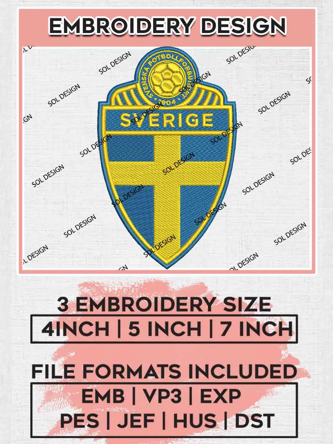 Blågult Football Team Logo Embroidery Designs, The Blue and Yellow Team Logo Embroidery files, Sweden National Football Team, Machine embroidery designs, Digital Download