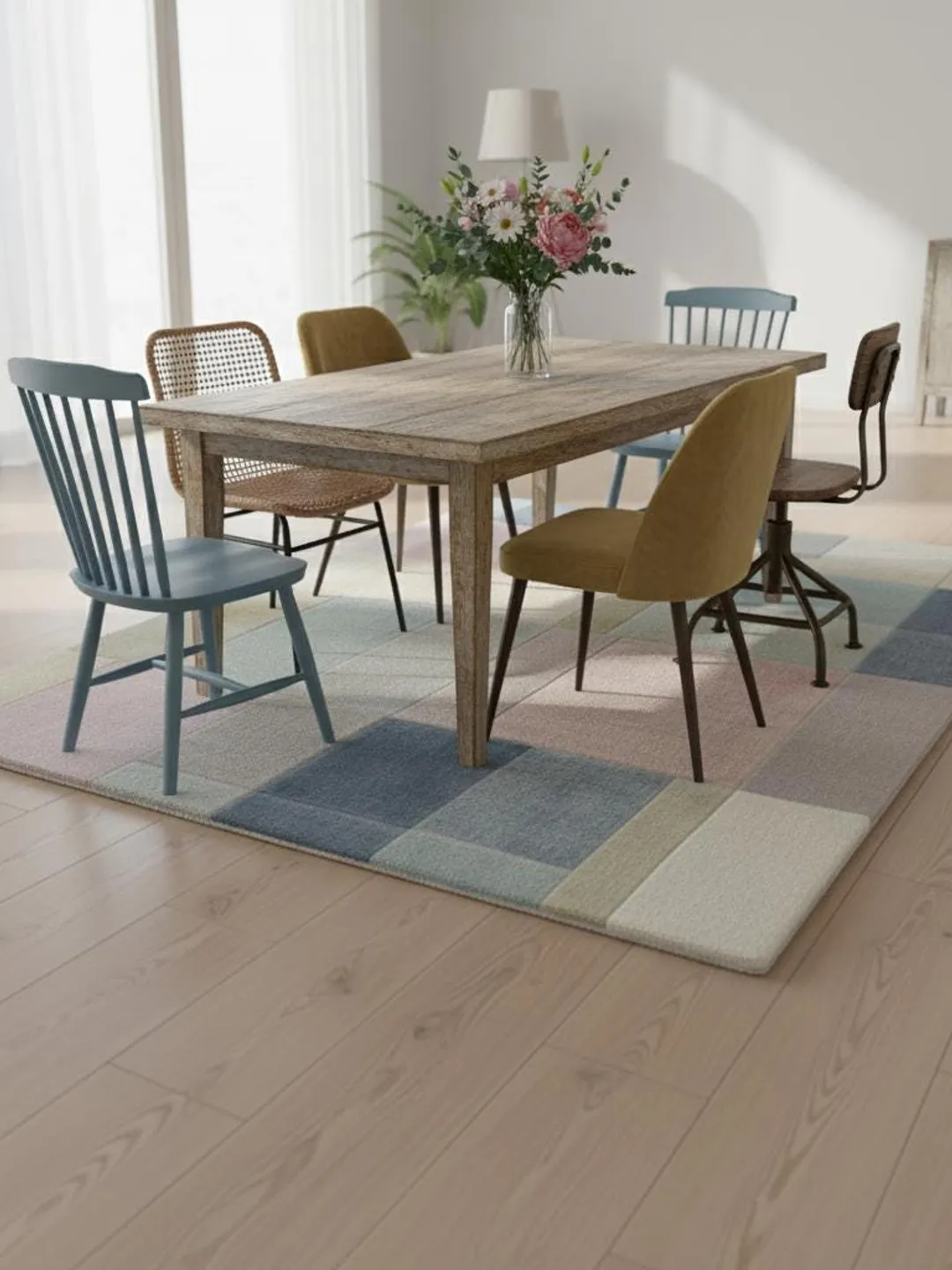 Pastel Geometric Rug: Hand-Woven Muted Color Block Plush Decor Teppich