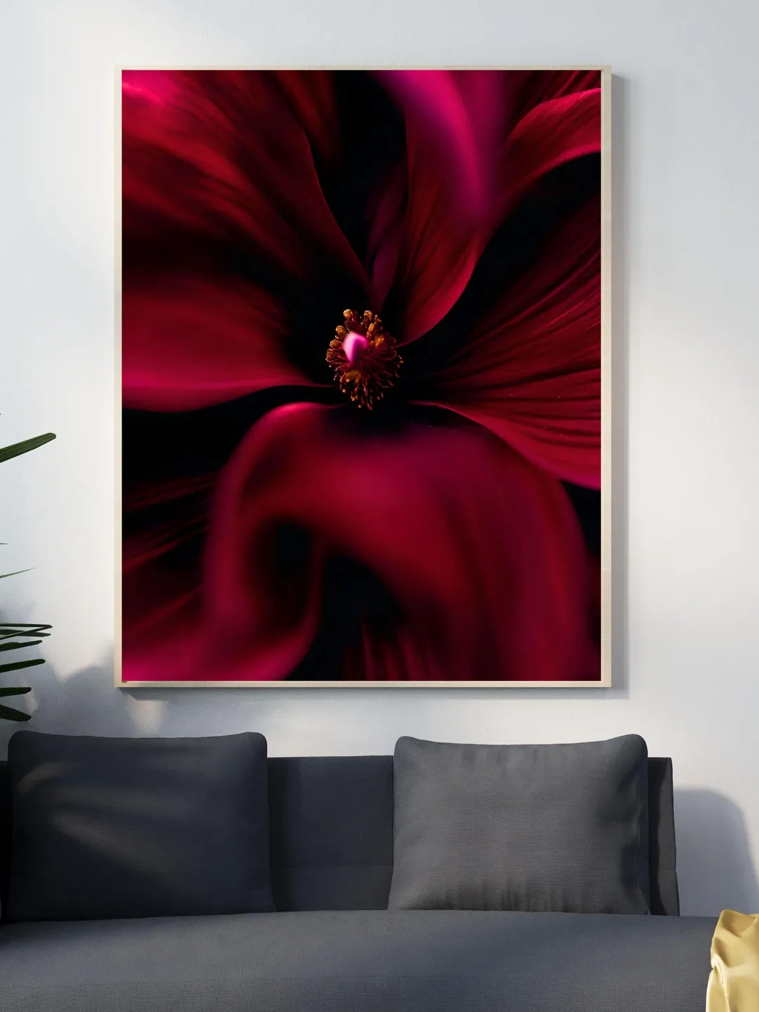 Deep Crimson Bloom – Abstract Floral Wall Art, Dark Red Modern Flower ...