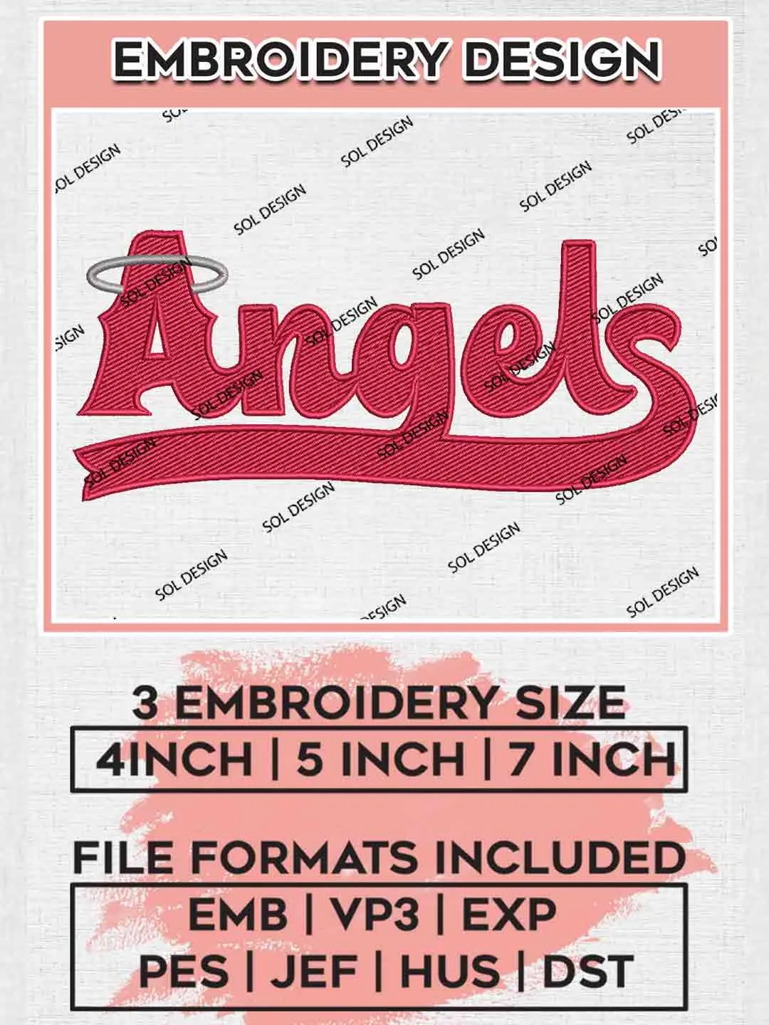 MLB Angels Writing Logo Embroidery Files, MLB Los Angeles Angels Team Embroidery, MLB Teams, 3 sizes, MLB Angels Baseball Machine embroidery designs, Digital Download