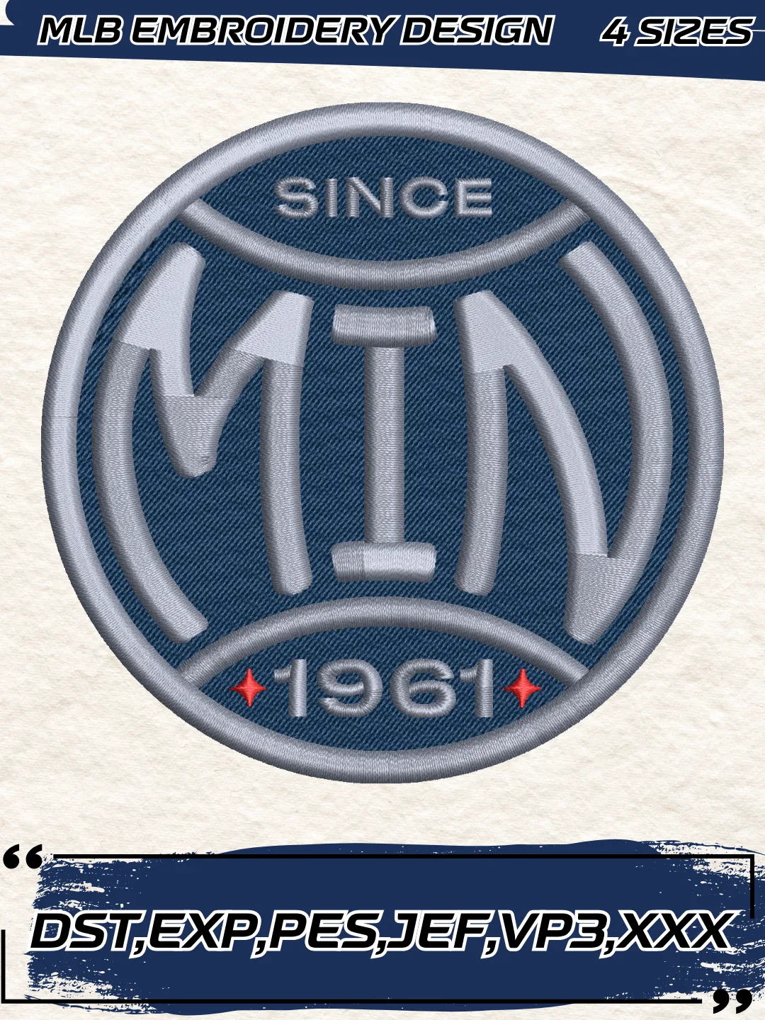 Minnesota Baseball Embroidery Design - Alternate Logo - Machine Embroidery File