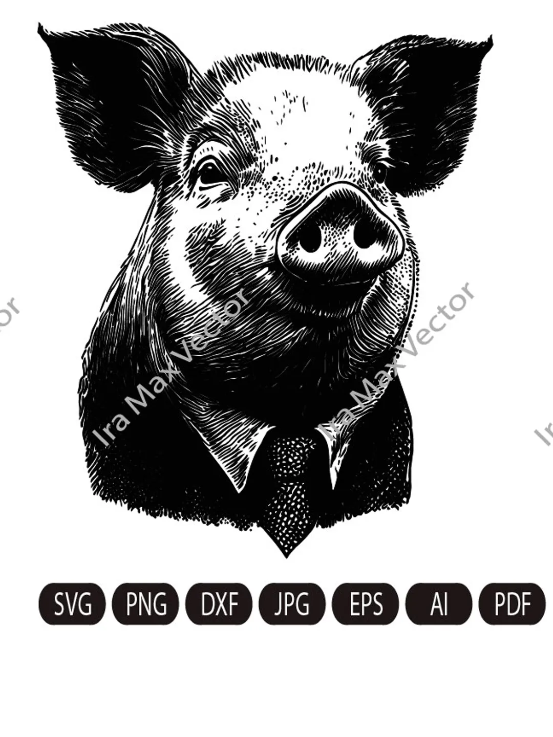 Pig in suit Svg,Pig portrait,Pig in shirt,Pig man,Pig face, Pig head svg, Piglet Head, Pig t-shirt, Pig detailed portrait, Farm Animals Silhouette