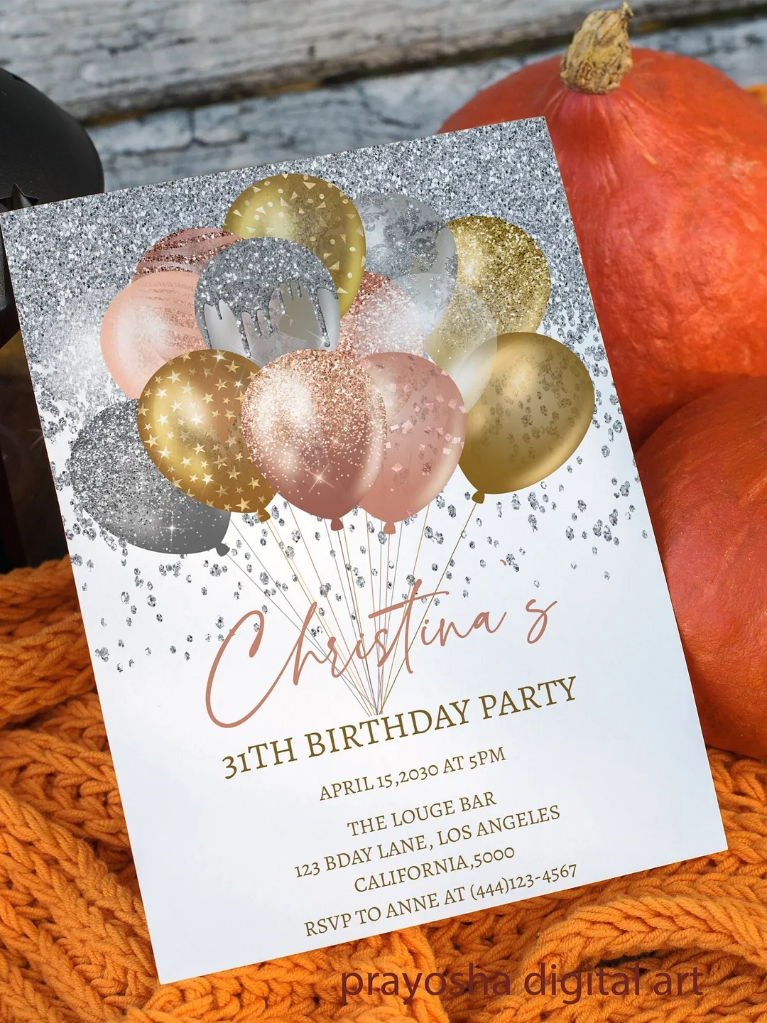 31 Metallic Birthday Balloons Invitation Printable Template