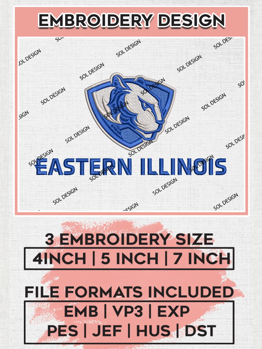 NCAA Eastern Illinois Team Logo Embroidery Design Files, NCAA Eastern Illinois Panthers Machine Embroidery, NCAA Teams, 3 sizes, NCAA Machine embroidery designs, Digital Download