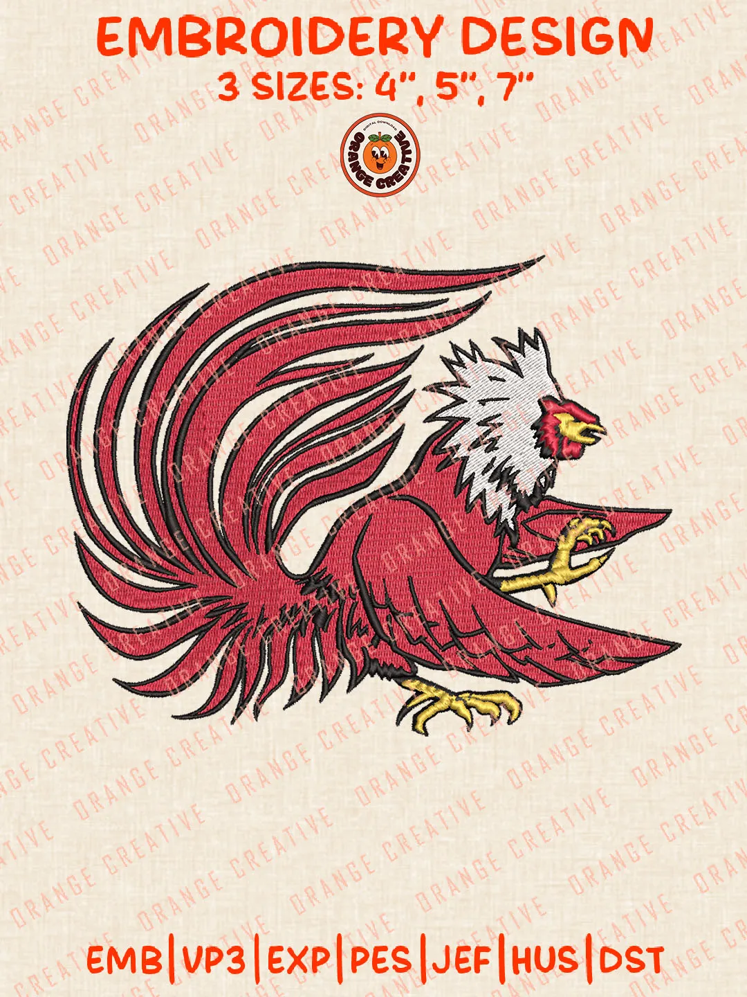 Jacksonville State Gamecocks Mascot Logo Embroidery Files, NCAA Jacksonville State Gamecocks Team Embroidery Designs, Football Team Machine Embroidery Files, NCAA Jacksonville State Machine Embroidery, Digital Download