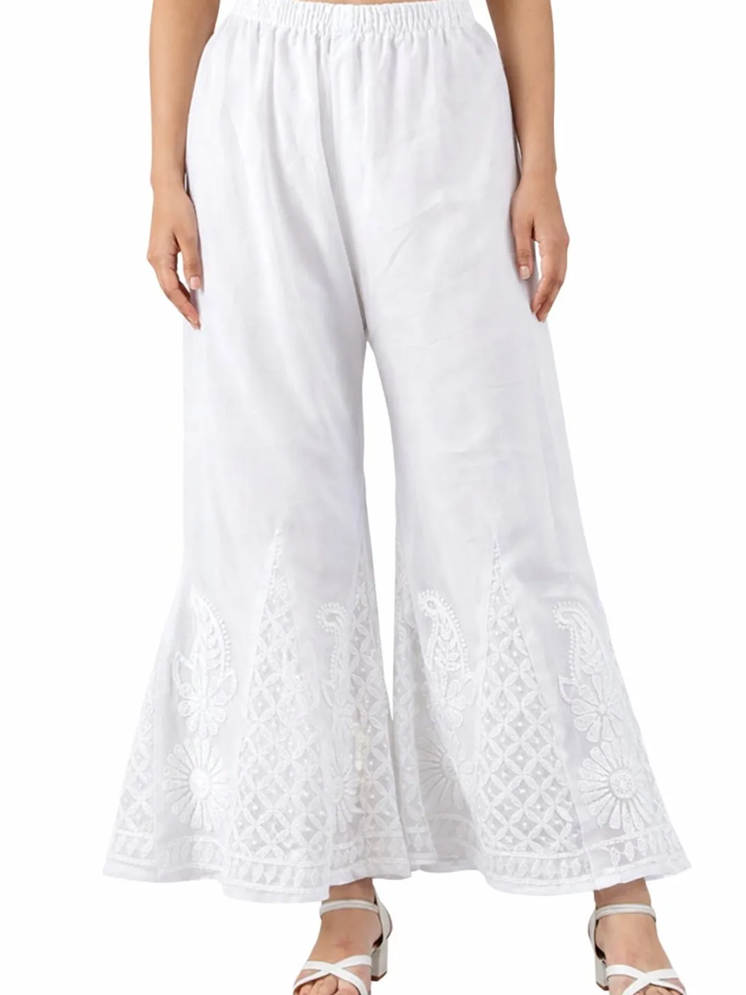 Lucknow Handmade White Chikankari Traditional Sharara, Women Wide Leg ...