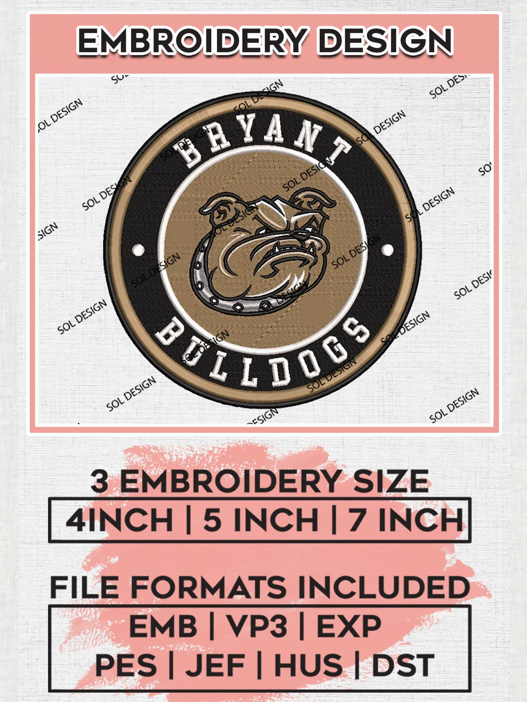 NCAA Bryant Bulldogs Round Logo Embroidery, NCAA Bryant Team Logo Embroidery files, NCAA Teams, Machine embroidery designs, Digital Download