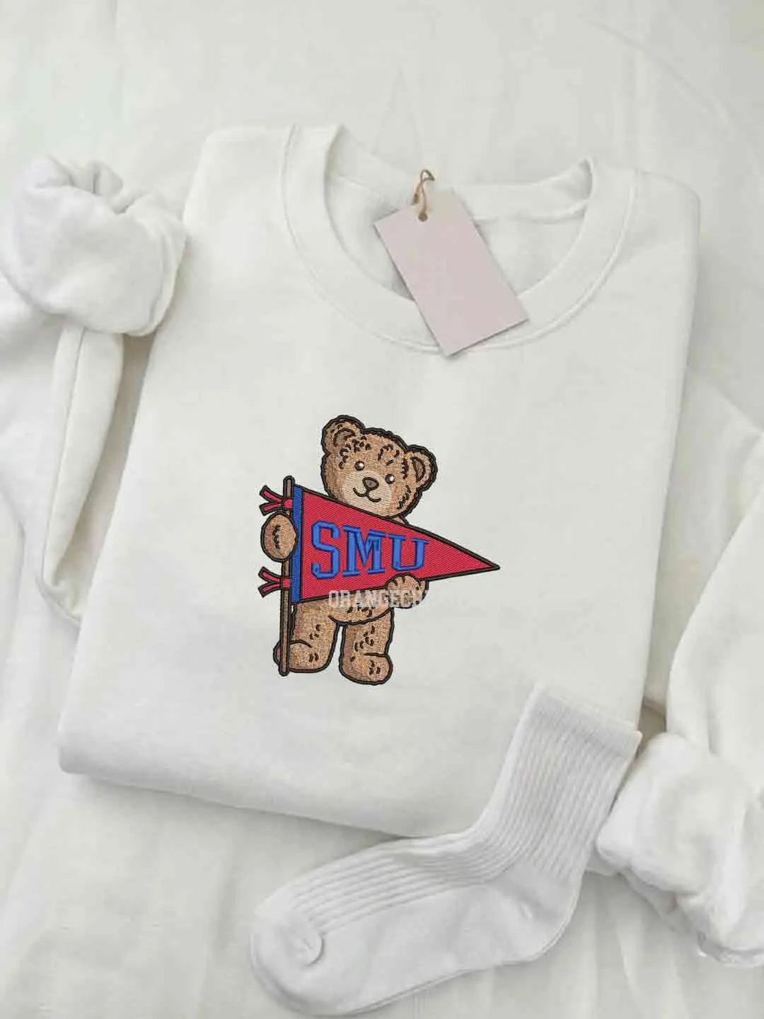 SMU Mustangs Embroidered Sweatshirt, College Embroidered Crewneck, NCAA SMU Embroidered Shirt, Teddy Bear Sweatshirt, Gift for Collegue