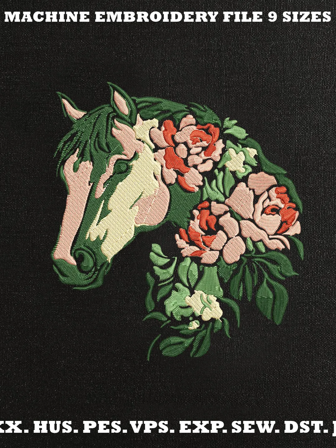Floral Horse Head Machine Embroidery Design (DST PES JEF)