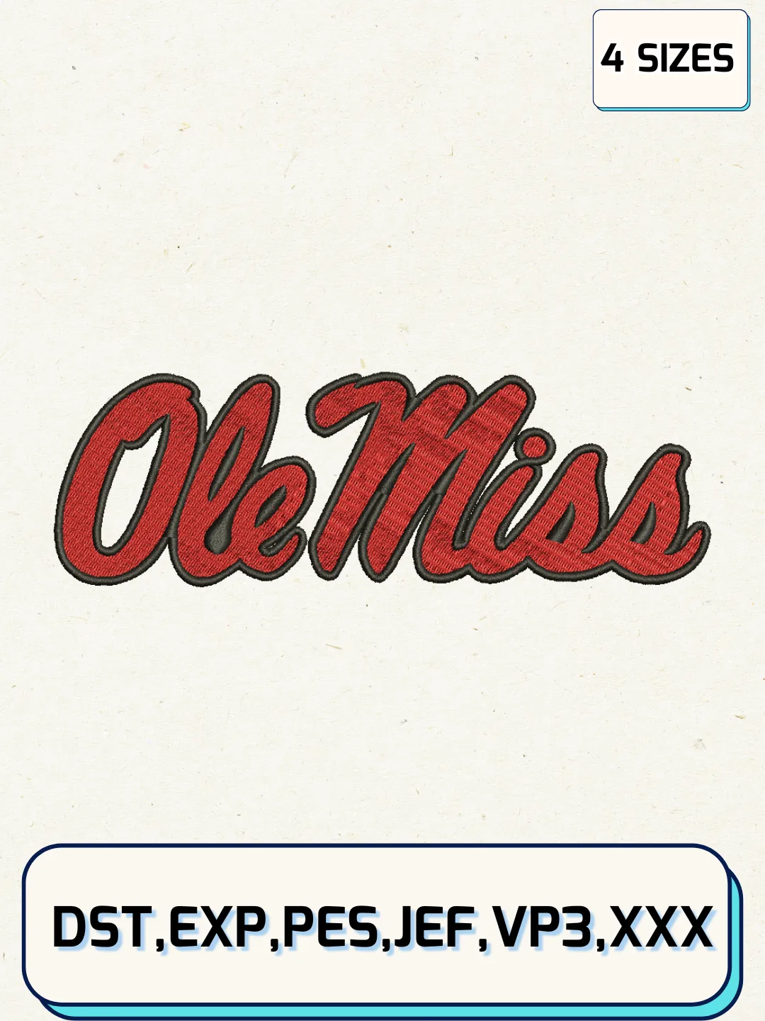 Ole Miss Rebels Logos Embroidery Design Files, NCAA Logos Embroidery Designs, Machine Embroidery Files, 4 Sizes