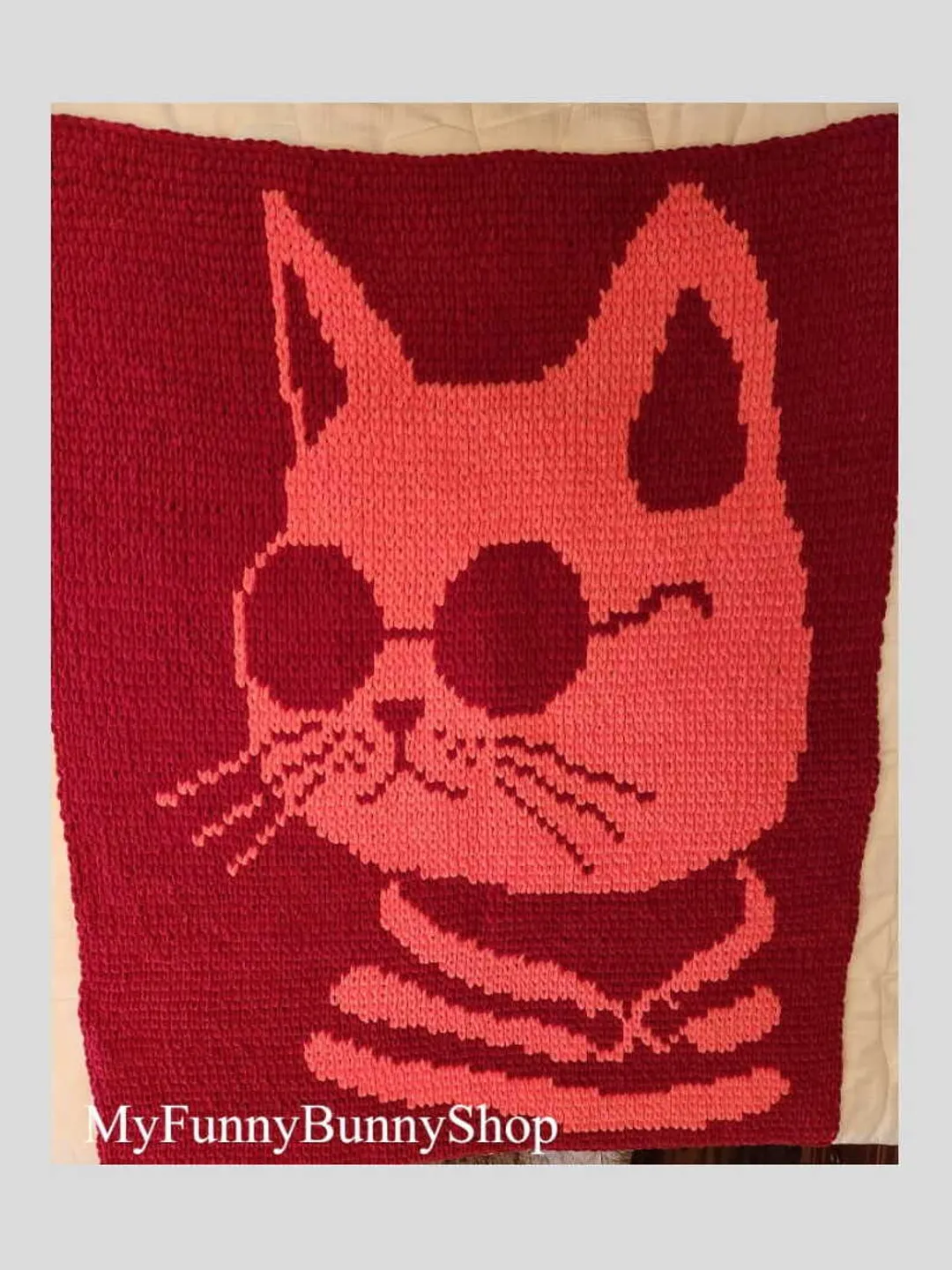 Loop yarn Finger knitted Cats Checkered blanket pattern PDF
