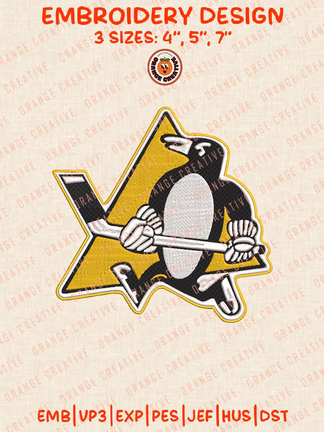 NHL Pittsburgh Penguins Mascot Logos Embroidery Designs, NHL Team Logo Embroidery Files, Machine Embroidery Design File, 4 Sizes, Custom Size, Digital Download