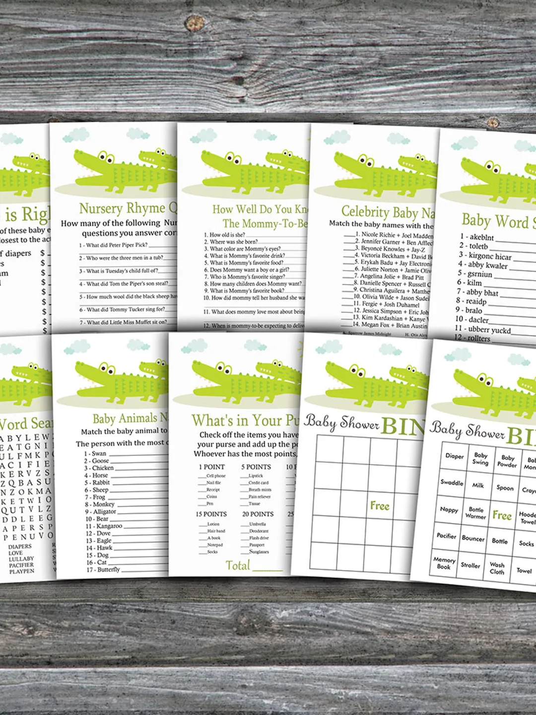 Jungle baby shower games bundle,Alligator Baby Shower games package,Fun Baby Shower Games,9 Printable Games-373