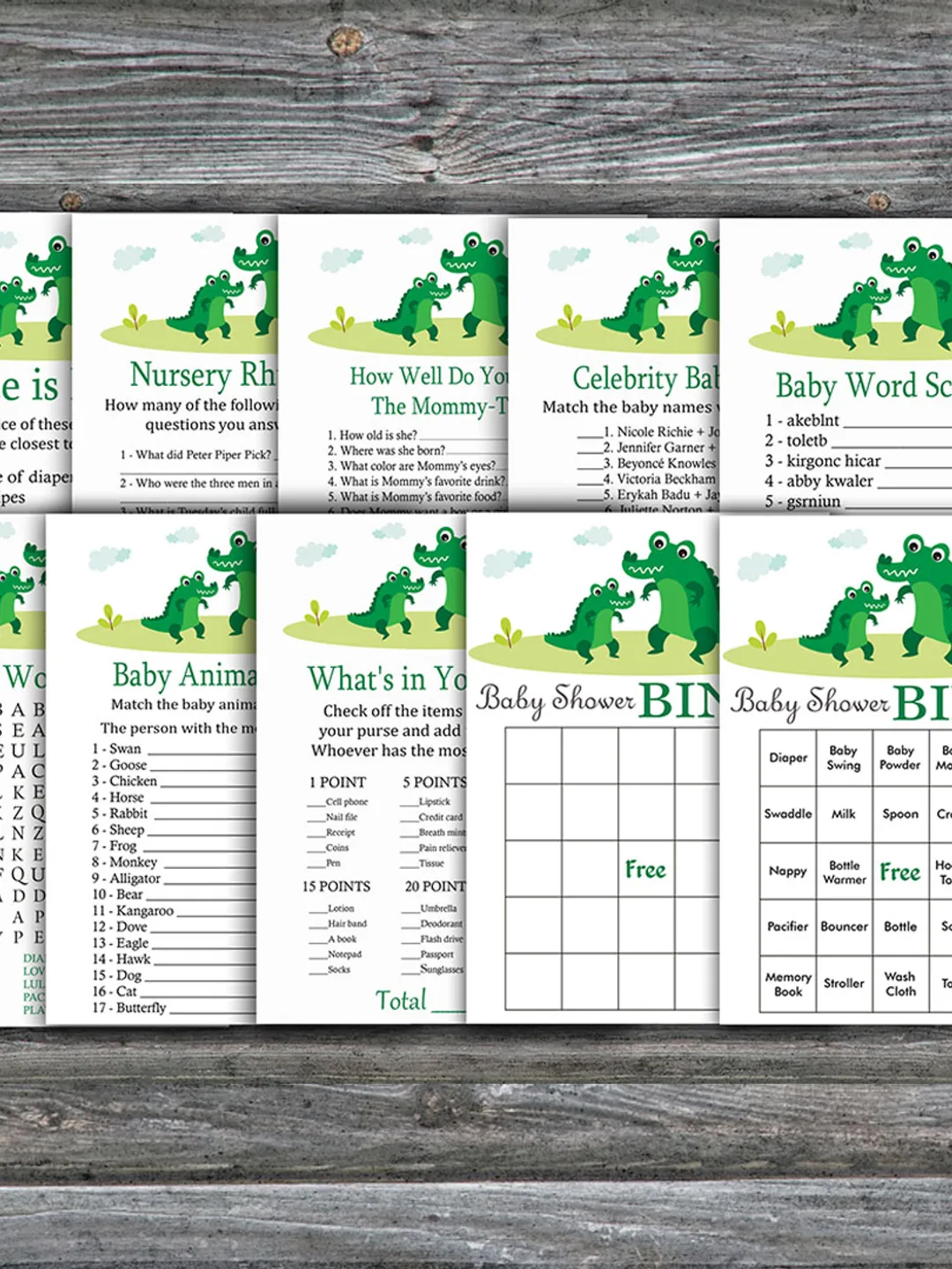 Jungle baby shower games bundle,Alligator Baby Shower games package,Fun Baby Shower Games,9 Printable Games-345
