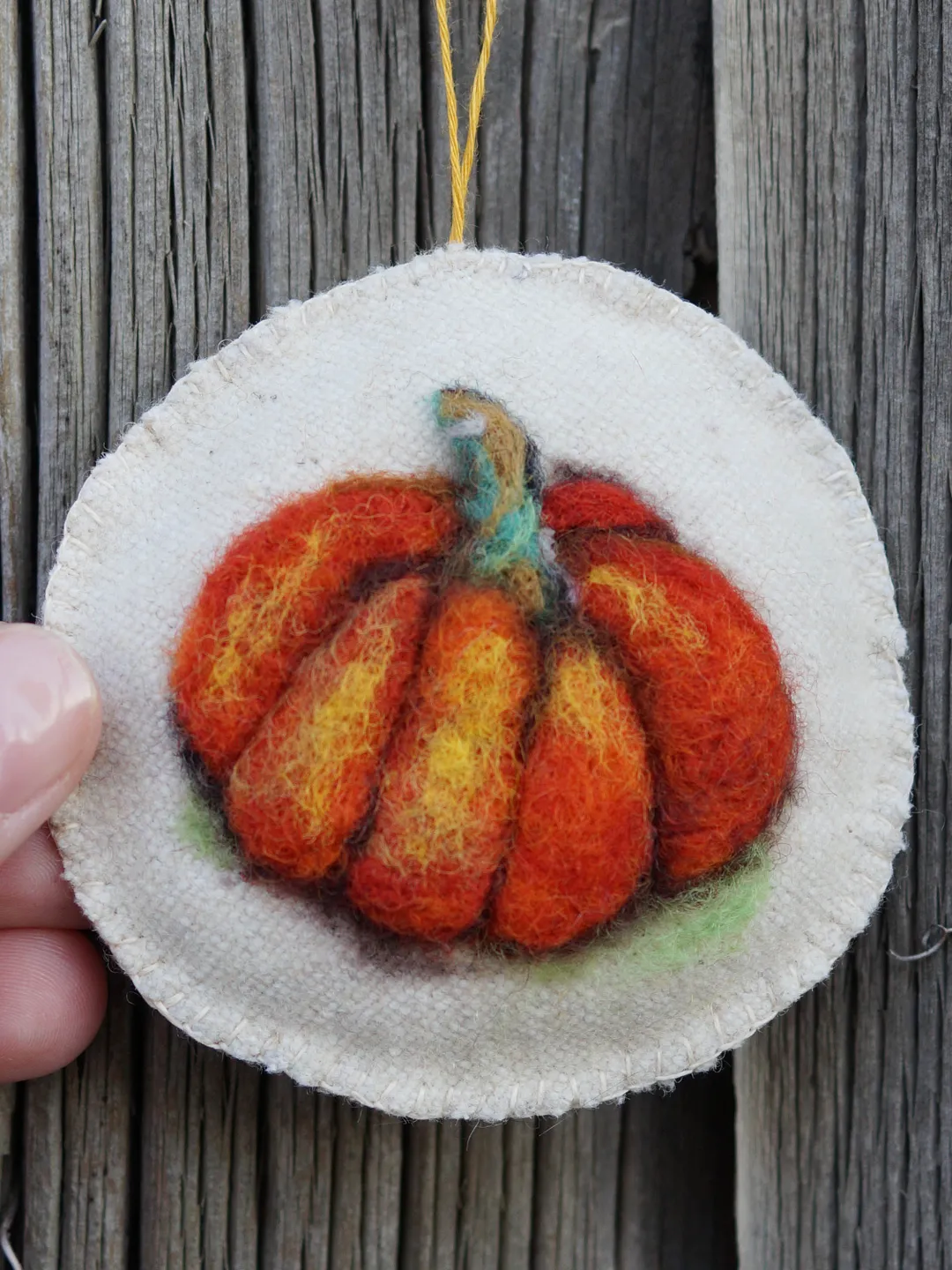 Needle felted pumpkin ornament, wool ornament, orange pumpkin, fall decor, ready to ship from the USA