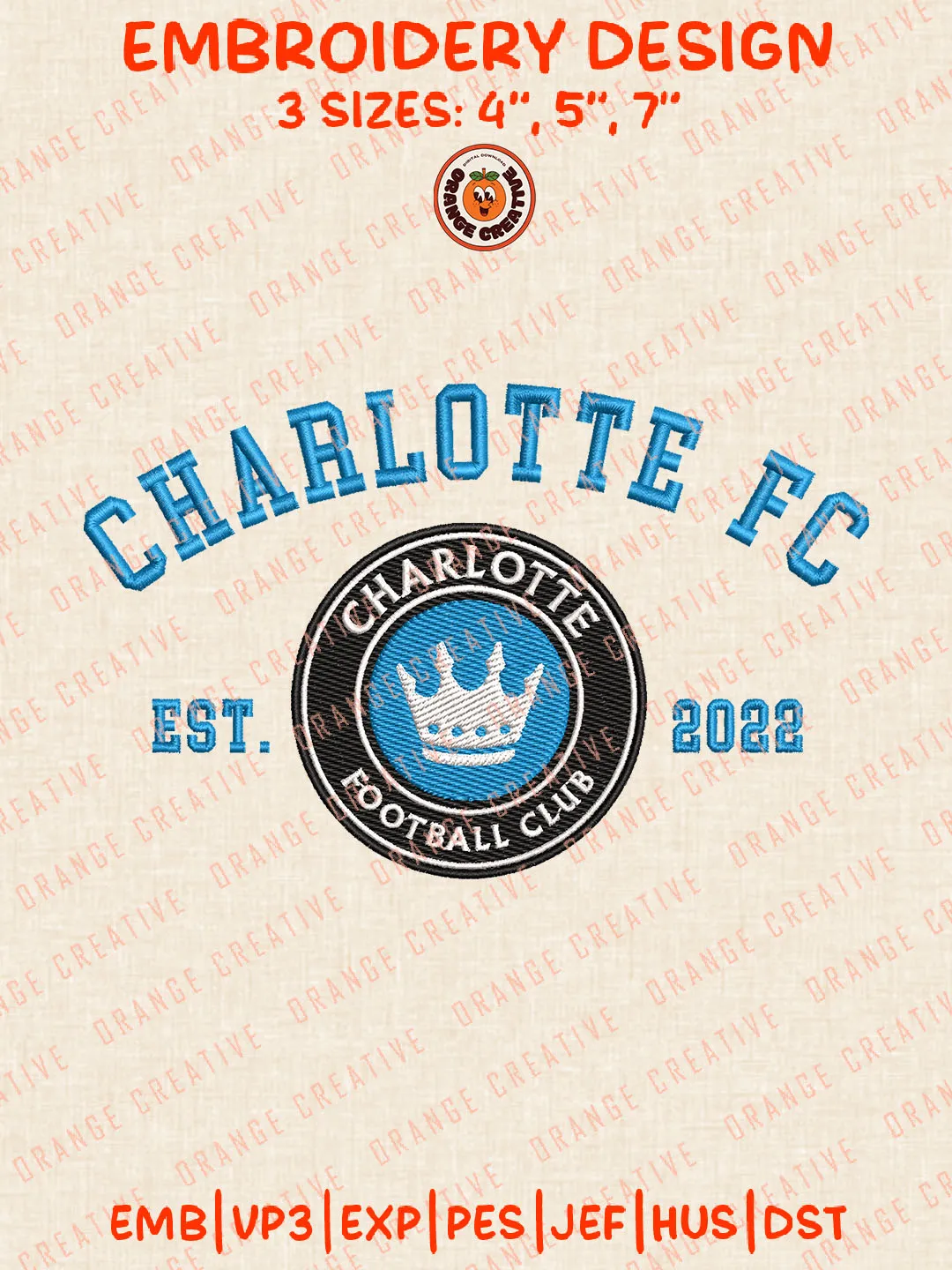 MLS Charlotte FC Est 2022 Logo Embroidery Files, Charlotte FC Embroidery Designs, League Soccer Machine Embroidery Files, MLS Charlotte FC Logo Machine Embroidery, 3 sizes, Digital Download