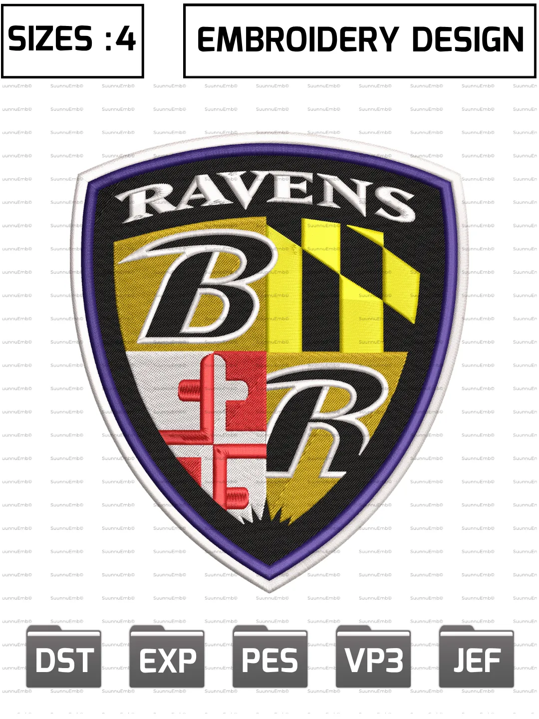 Baltimore Ravens Logo Embroidery Design,NFL Logos Embroidery Design,NFL Teams, Machine Embroidery Design File,4 Sizes, Digital Download