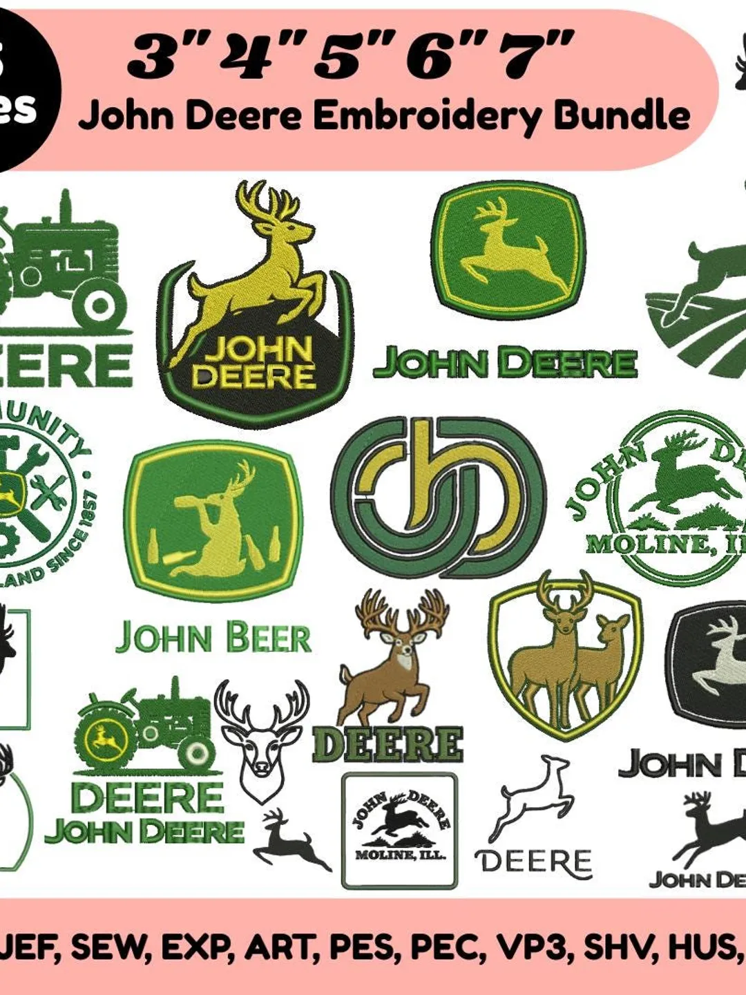 21 John Deere Tractor Embroidery Designs Bundle, John Deere Tractor Embroidery John Deere Logo Designs John Deere Signs Digital Files-5 Size