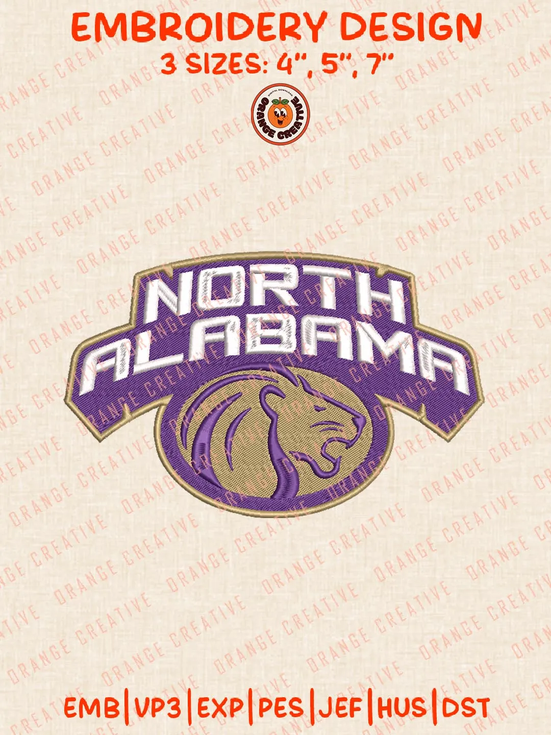 North Alabama Lions Embroidery Design Files, NCAA Logos Embroidery Designs, NCAA Machine Embroidery Files, 3 Sizes, Custom Sizes, Instant Download