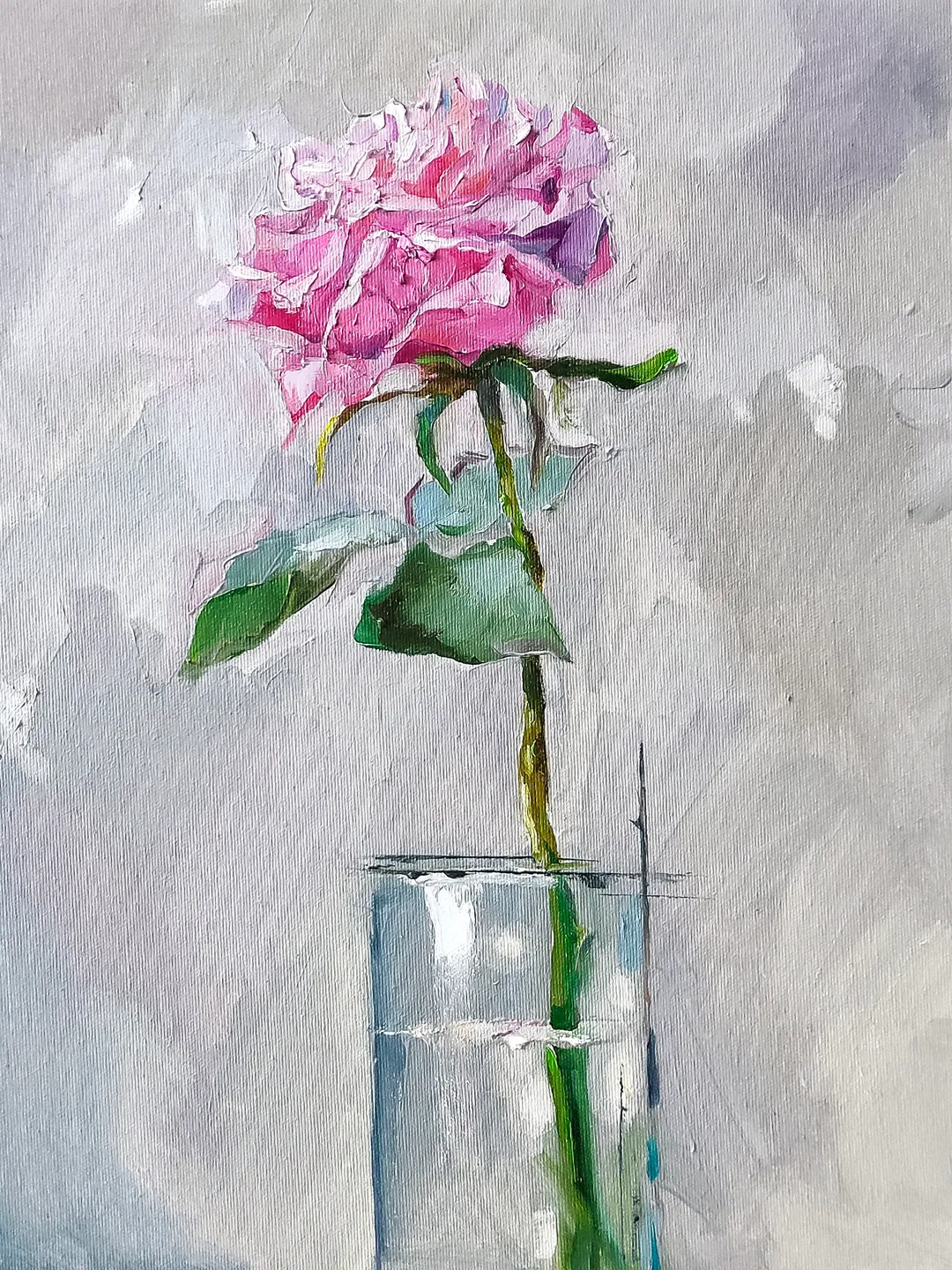 Painting "Pink Rose" Flowers Painting Oil Impasto Palette Knife Stretched canvas 20 x 20 inches Author: Nata_Lena_Art
