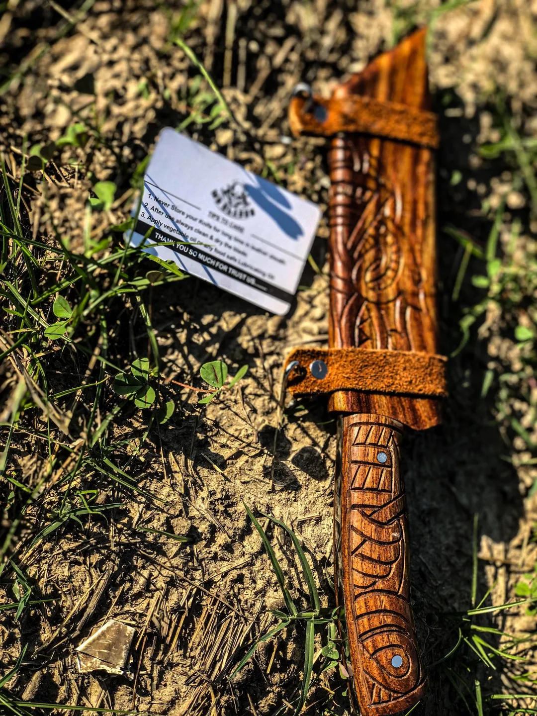 Handcrafted Viking Seax Knife | D2 Steel Decorative Blade | Carved