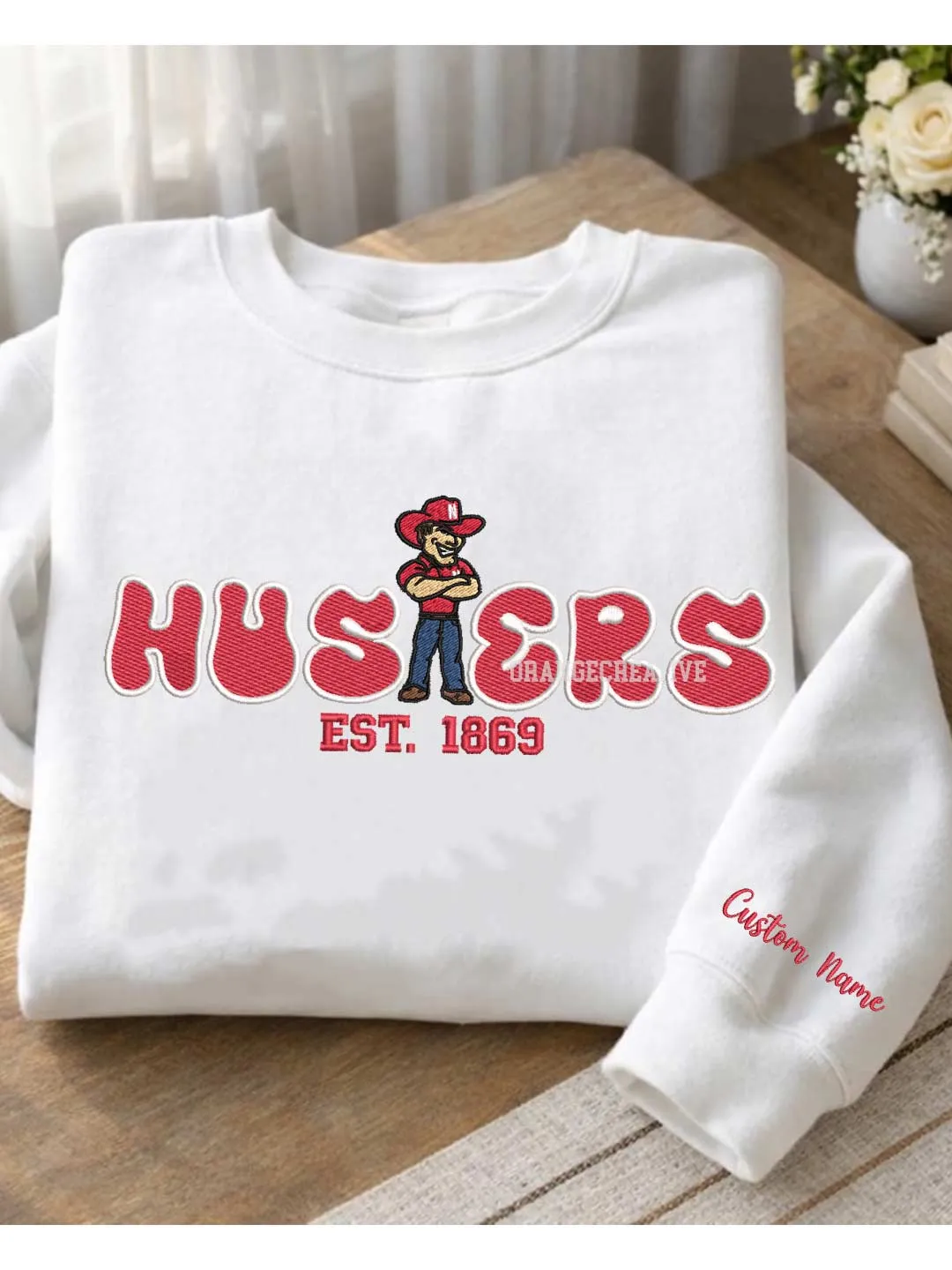 Nebraska Cornhusker Est Embroidered Sweatshirt, Sport Embroidered Crewneck, Football Embroidered Shirt, College Sweatshirt, Crewneck Gift