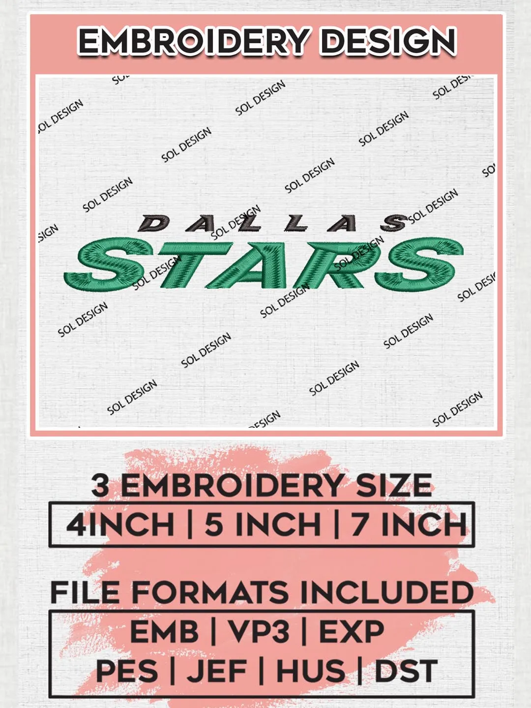 NHL Dallas Stars Writing Logo Embroidery Designs, NHL Dallas Stars Team Logo Embroidery, Hockey Team Logo Emb Files, NHL Stars Machine embroidery Files, Digital Download