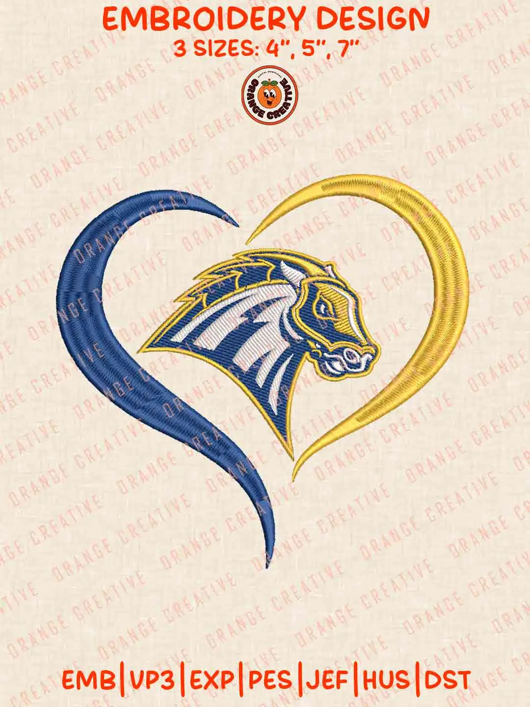 New Haven Charger Heart Logo Embroidery Design, College Machine Embroidery Digitized Pes File, Football Designs, 3 Sizes, Custom Size, Instant Download