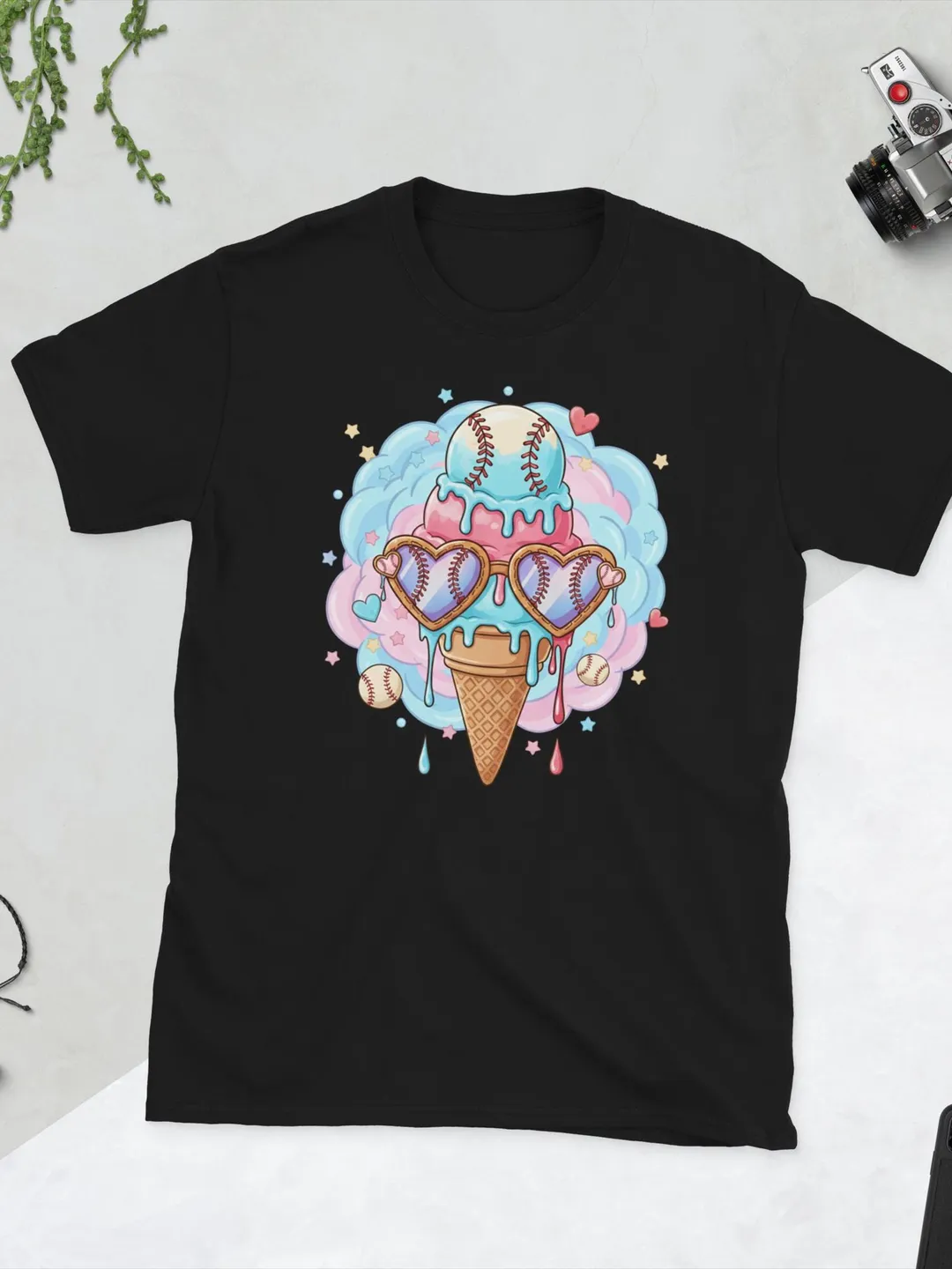 Baseball Ice Cream Heart Sunglasses T-Shirt - Boys Youth Valentine’s Day Tee - Sporty Drip Summer Treats Graphic Shirt