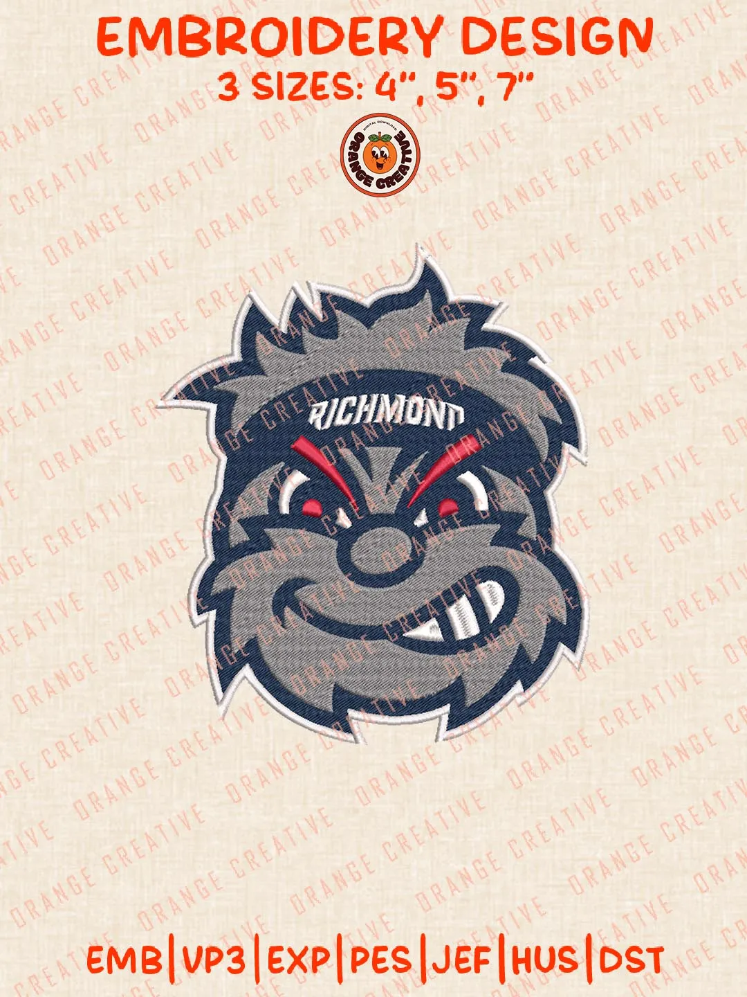 NCAA Richmond Spiders Mascot Logo Embroidery Design Files, NCAA Logos Embroidery Designs, NCAA Richmond Spiders Machine Embroidery Files, 3 Sizes, Custom Sizes, Instant Download