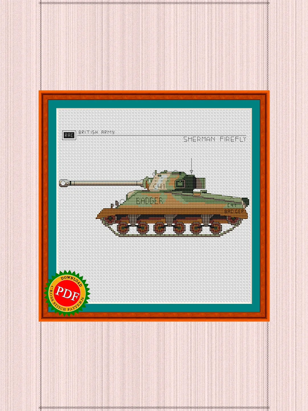 Sherman Firefly Cross Stitch Pattern | Medium Tank Sherman Firefly Chart | WWII British Tank Embroidery Chart
