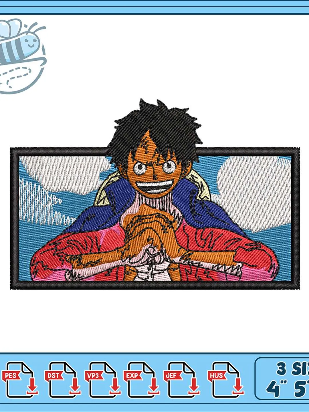 Monkey D Luffy Embroidery Design, One Piece Anime Patch Machine Embroidery File, Luffy Box Art Chibi Instant Download PES DST