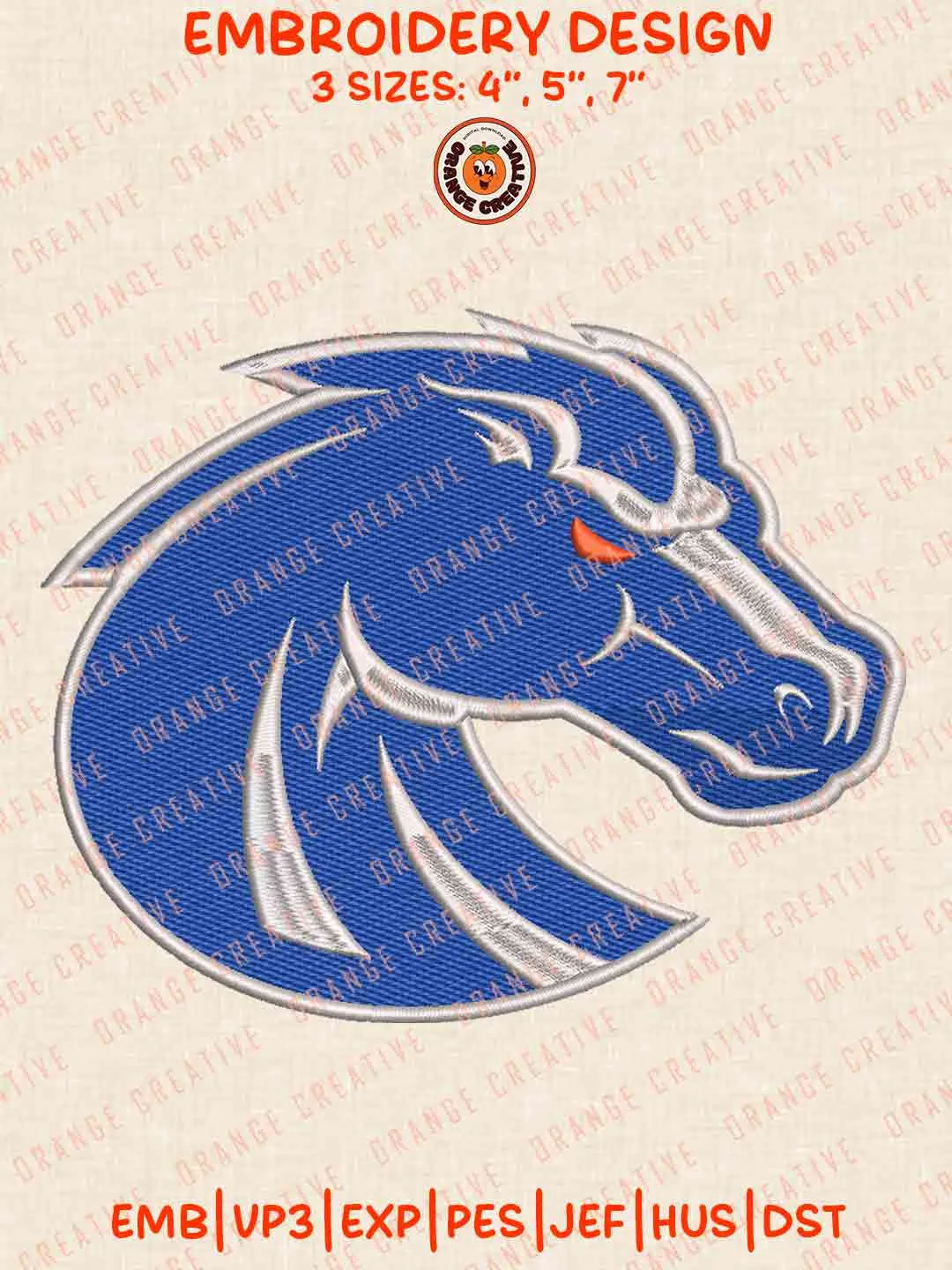 Boise State Broncos Head Embroidery Design Files, NCAA Boise State Team Logos Embroidery Designs, NCAA Machine Embroidery Files, 3 Sizes, Custom Sizes, Instant Download
