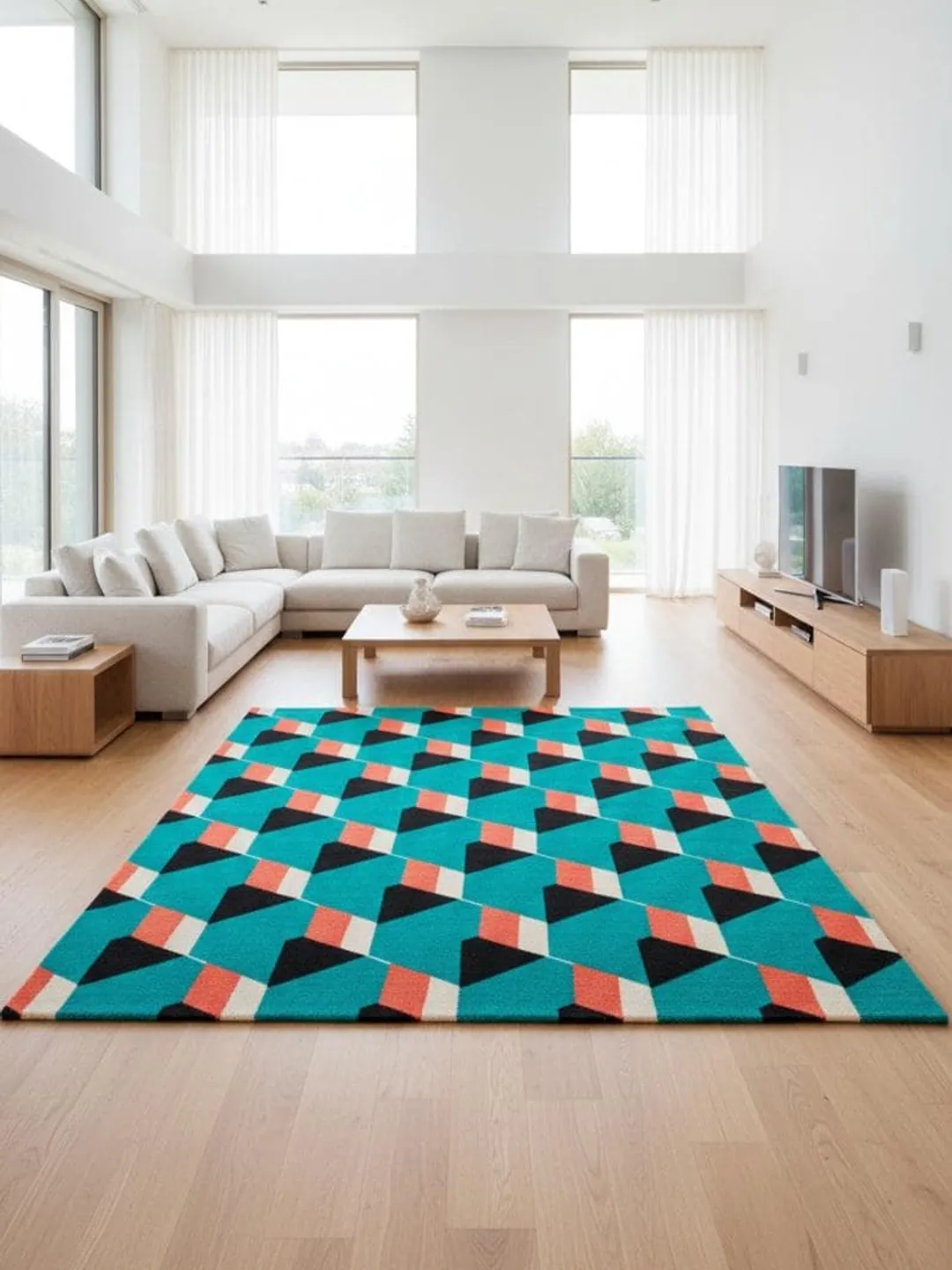 Hand-Tufted Wool Area Rug – Modern Abstract Geometric Design in Blue ...