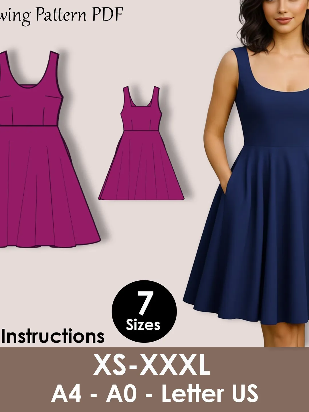 A-Line Shift Dress Sewing Pattern | Beginner Friendly PDF | Sleeveless Summer Dress ( XS-3XL ) A-Line Shift Dress Sewing Pattern | Beginner Friendly PDF | Sleeveless Summer Dress ( XS-3XL )