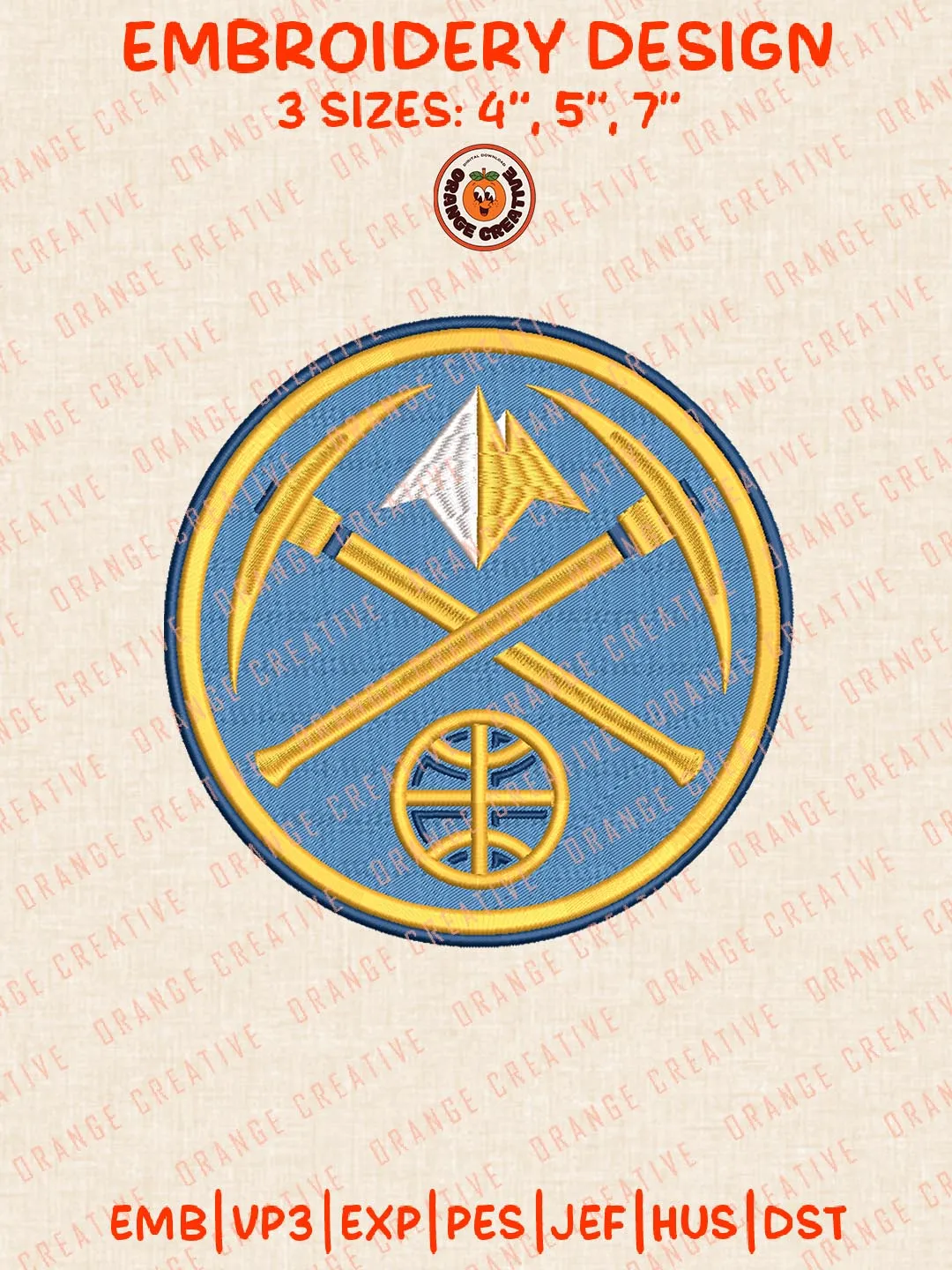 Denver Nuggets NBA Logos Embroidery Designs, NBA Team Logo Embroidery Files, Machine Embroidery Design File, 4 Sizes, Custom Size, Digital Download