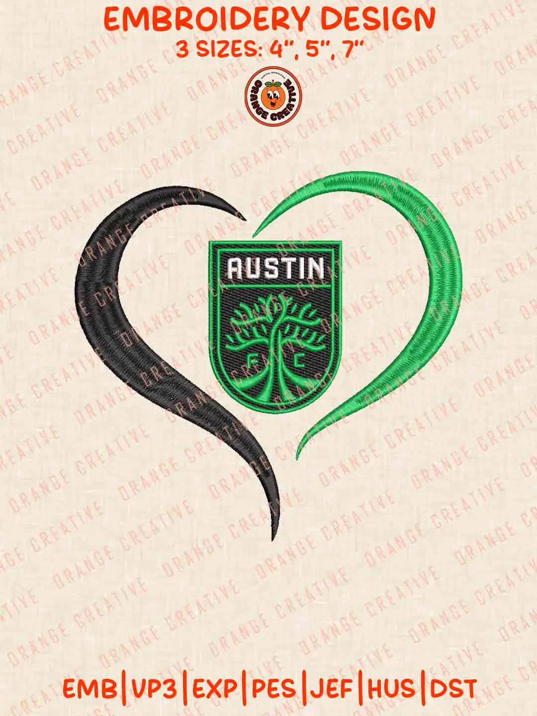 Austin FC Heart Logo Logo Embroidery Files, MLS Austin FC Logo Embroidery Designs, League Soccer Machine Embroidery Files, MLS Austin FC Team Machine Embroidery, 3 sizes, Digital Download