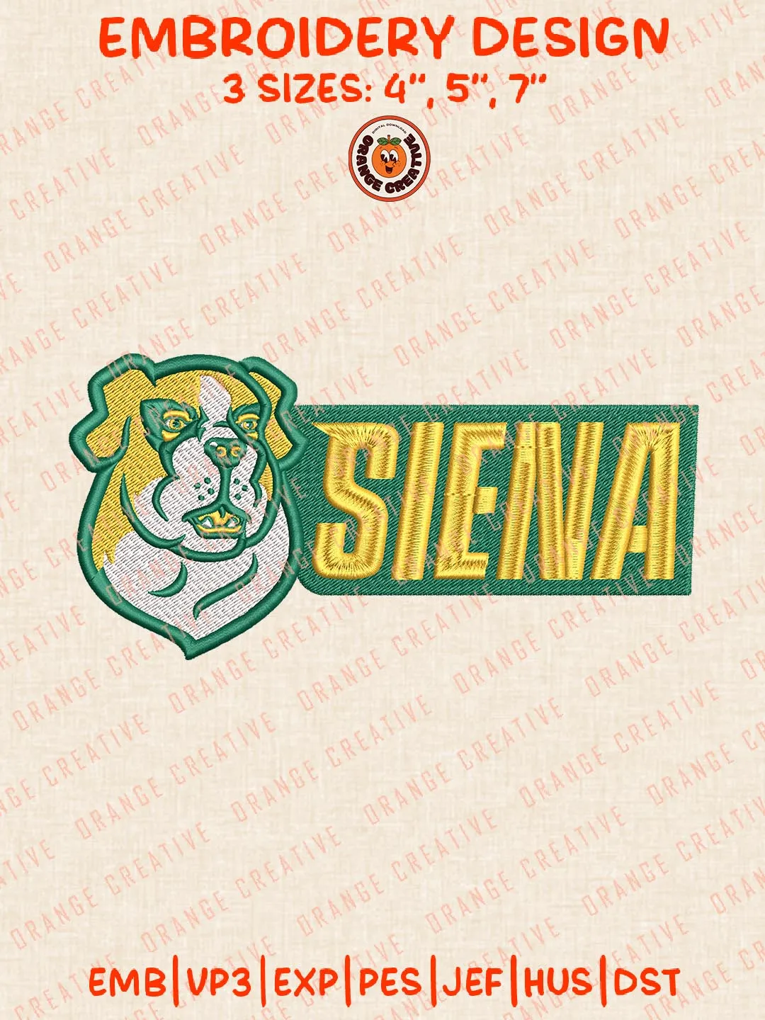 Siena Team Embroidery Design, NCAA Siena Saints Logo Embroidery Design, Machine Embroidery Design File, 4 Sizes, Custom Size, Digital Download