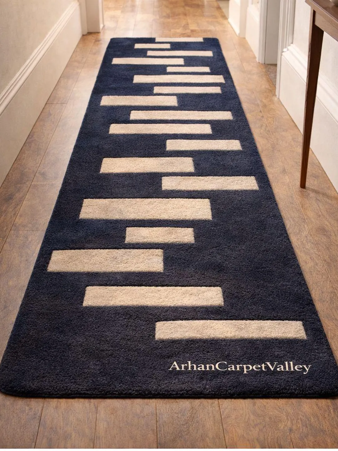 Modern Geometric Runner Rug, Handmade Tufted Hallway Rug, Blue Beige ...