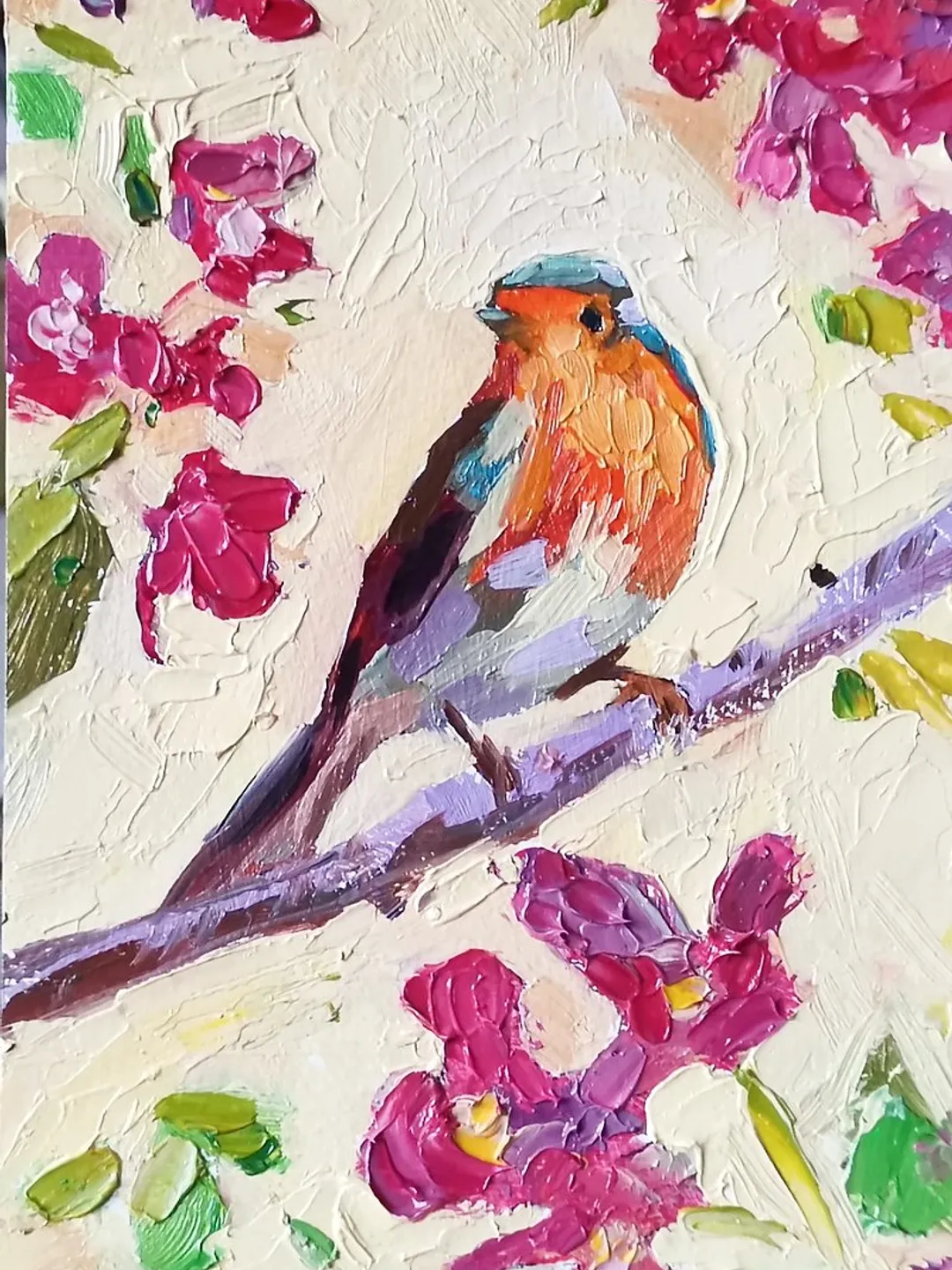 Robin Painting 油畫原作 Oil Bird 手工油畫 油畫 Original Art Animal Artwork 掛畫 by Verafe